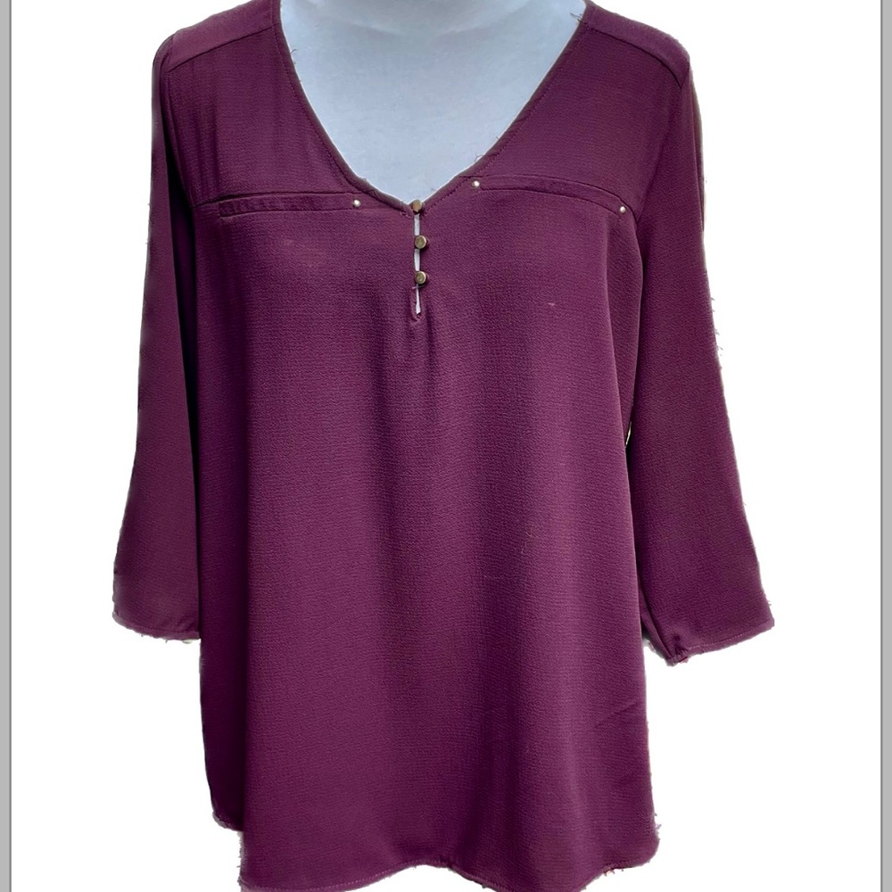 Tempted Mixed Media Maroon Top Size Large